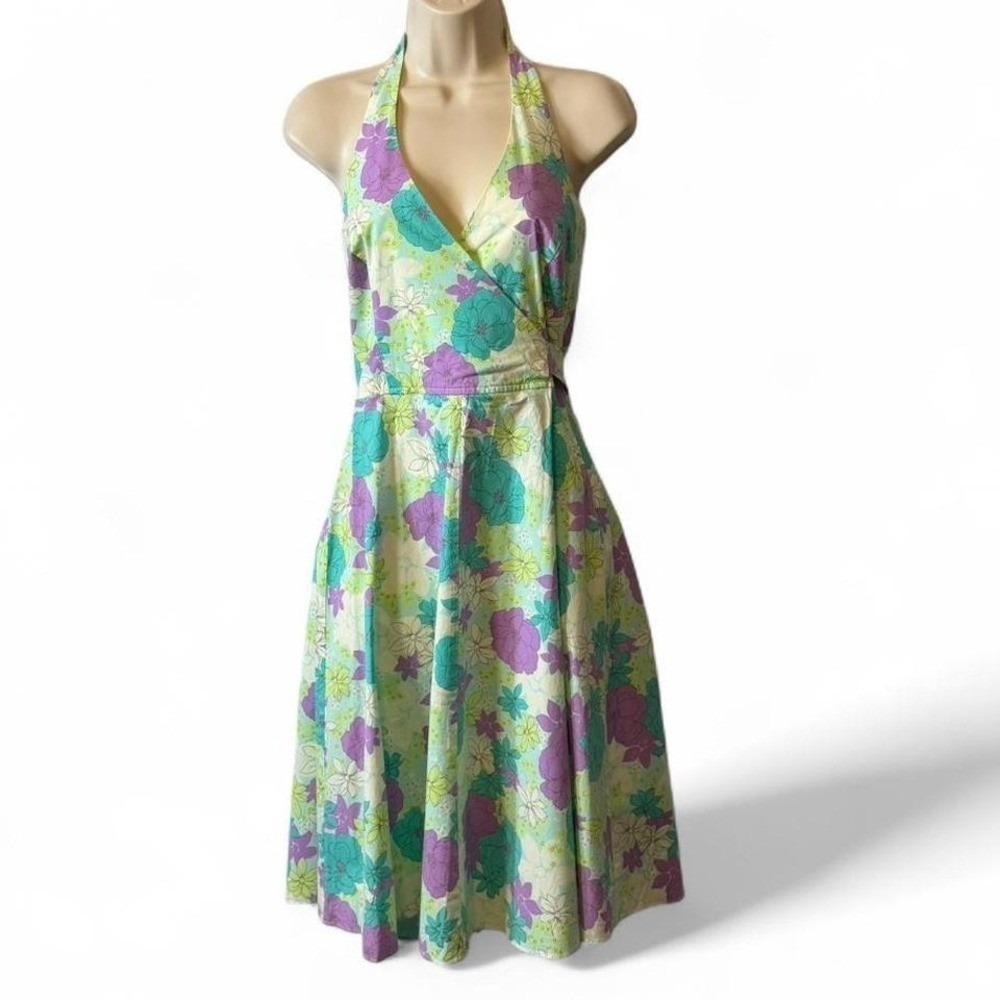 Retro Y2K 80s Inspired Guess Floral Halter Wrap Dress, Women's Size‎ M.